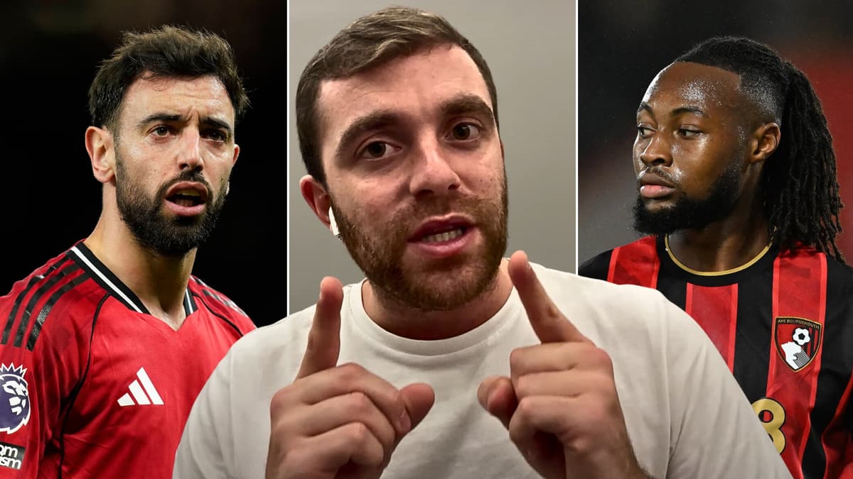 Fabrizio Romano with Bruno Fernandes and Antoine Semenyo amid Manchester United transfer speculation