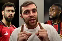 Fabrizio Romano with Bruno Fernandes and Antoine Semenyo amid Manchester United transfer speculation