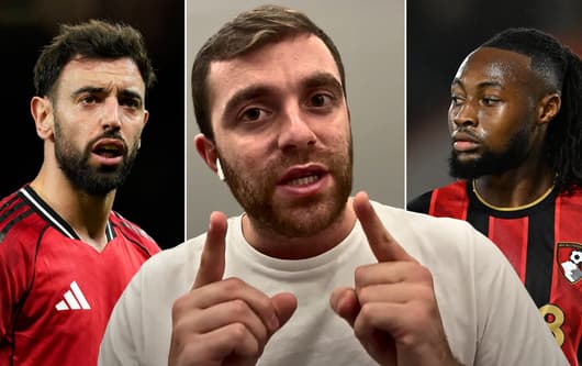 Fabrizio Romano with Bruno Fernandes and Antoine Semenyo amid Manchester United transfer speculation