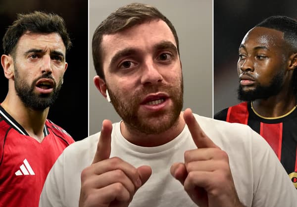 Fabrizio Romano with Bruno Fernandes and Antoine Semenyo amid Manchester United transfer speculation