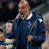West Ham manager Nuno Espirito Santo celebrates his team scoring against Everton