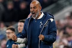 West Ham manager Nuno Espirito Santo celebrates his team scoring against Everton