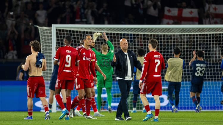 Liverpool manager Arne Slot reacts after the 2-0 loss to PSG