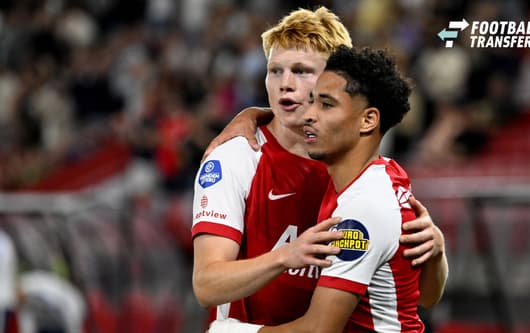 ALKMAAR - Kees Smit and Ro-Zangelo Daal of AZ after their 1-0 during the Dutch Eredivisie match between AZ Alkmaar and ADO Den Haag at the AFAS Stadium on August 8, 2026 in Alkmaar, the Netherlands. OLAF KRAAK ANP Eredivisie 2026 27 xVIxANPxSportx x...