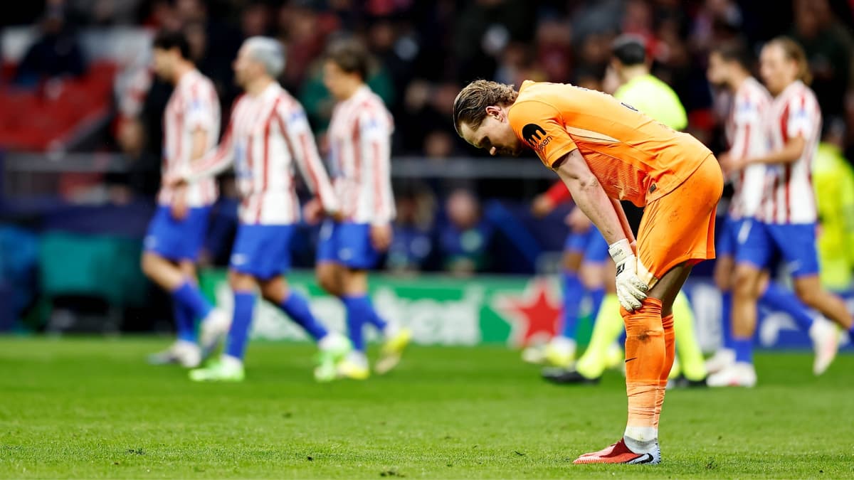 Tottenham goalkeeper Antonin Kinsky reacts to making a mistake against Atletico Madrid in the Champions League