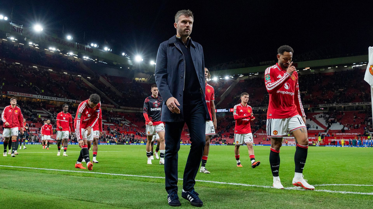 Michael Carrick following Manchester United's Carabao Cup loss to Brighton at Old Trafford, 2026/27
