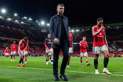Michael Carrick following Manchester United's Carabao Cup loss to Brighton at Old Trafford, 2026/27