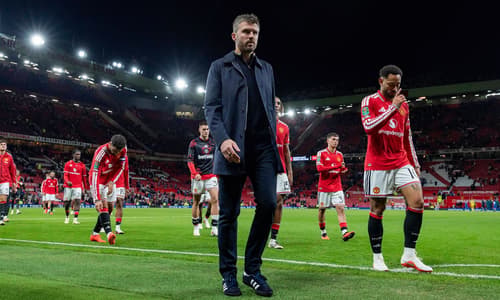 Michael Carrick following Manchester United's Carabao Cup loss to Brighton at Old Trafford, 2026/27