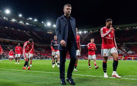 Michael Carrick following Manchester United's Carabao Cup loss to Brighton at Old Trafford, 2026/27