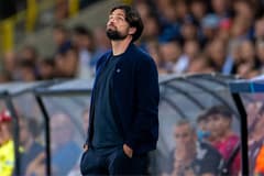 Rangers manager Russell Martin reacts during the Champions League playoff loss to Club Brugge, 2025/26