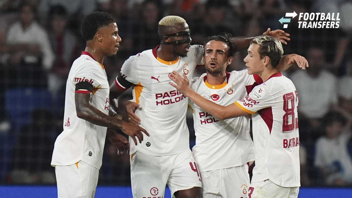 Istanbul Basaksehir v Galatasaray - Turkish Super Lig ISTANBUL, TURKIYE - SEPTEMBER 4: Victor Osimhen (45) of Galatasaray celebrates a goal with his team members during the Turkish Super Lig 4th week football match between Istanbul Basaksehir and Ga...
