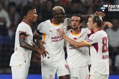 Istanbul Basaksehir v Galatasaray - Turkish Super Lig ISTANBUL, TURKIYE - SEPTEMBER 4: Victor Osimhen (45) of Galatasaray celebrates a goal with his team members during the Turkish Super Lig 4th week football match between Istanbul Basaksehir and Ga...