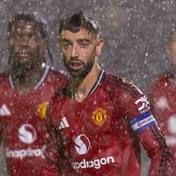 Man Utd's Bruno Fernandes in Carabao Cup action against Grimsby Town, 2025/26