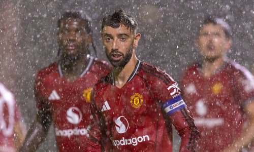 Man Utd's Bruno Fernandes in Carabao Cup action against Grimsby Town, 2025/26