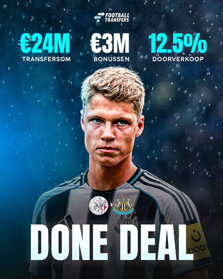 De deal met Newcastle United levert Ajax een vast bedrag van 24 miljoen op.