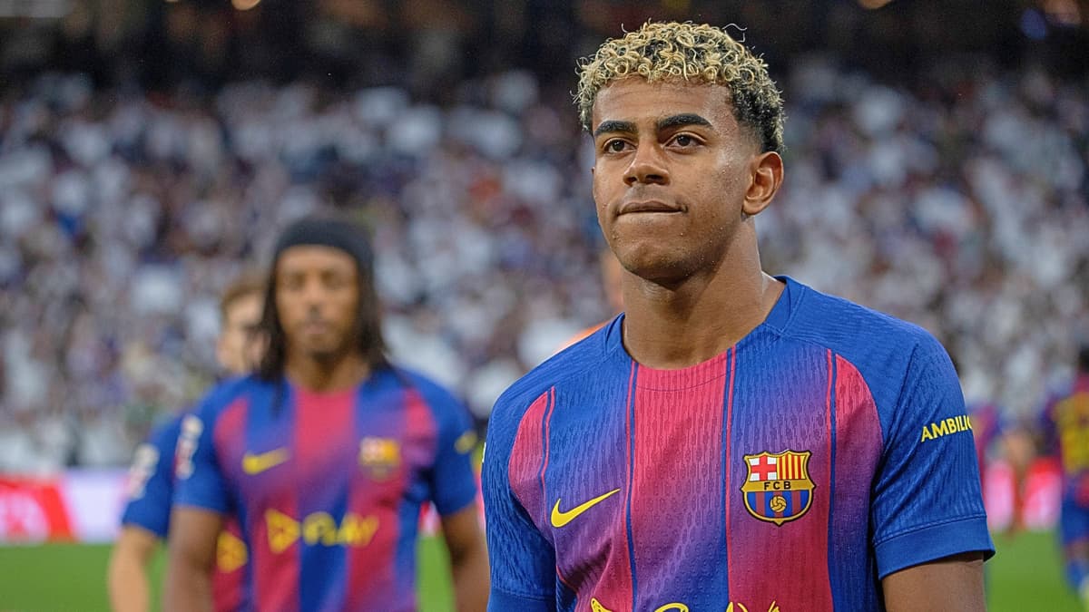 Lamine Yamal of Barcelona reacts after El Clasico
