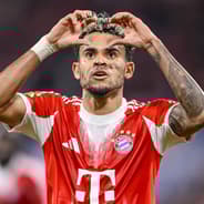 Bayern Munich's Luis Diaz celebrates scoring against RB Leipzig, 2025/26