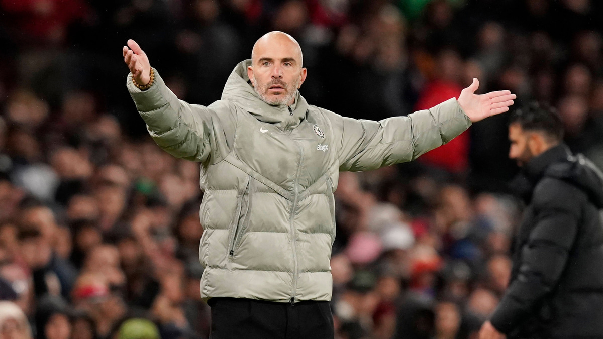 Chelsea manager Enzo Maresca gestures during a 2-1 loss to Manchester United in the Premier League