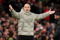 Chelsea manager Enzo Maresca gestures during a 2-1 loss to Manchester United in the Premier League