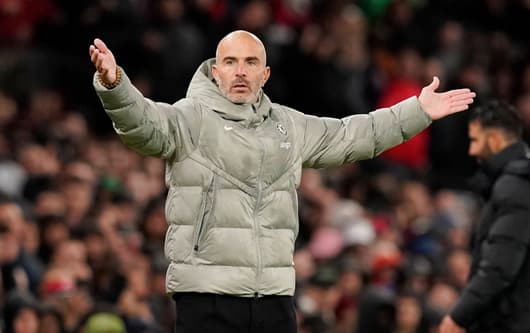 Chelsea manager Enzo Maresca gestures during a 2-1 loss to Manchester United in the Premier League