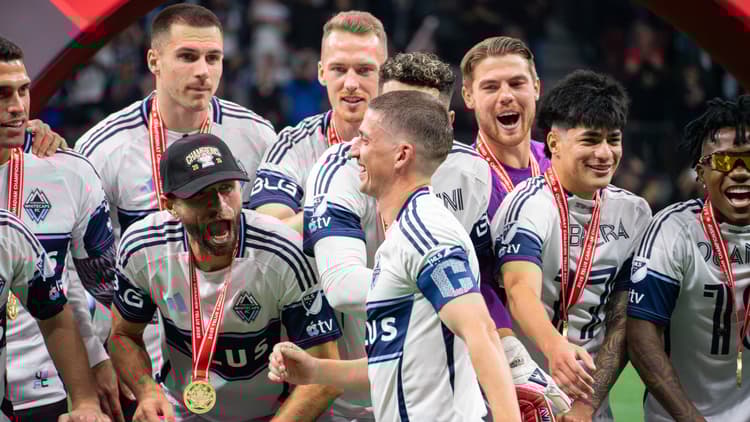 The Whitecaps celebrate their successful Voyageurs Cup defence
