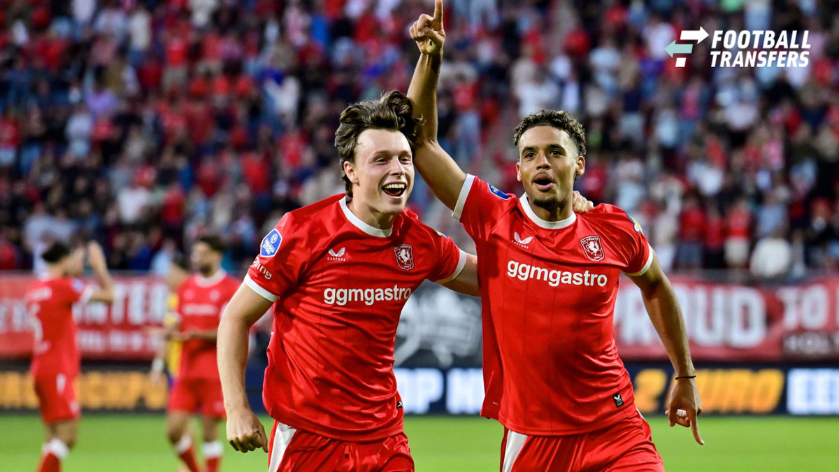 ENSCHEDE , 06Ã08-2026 , Stadium Grolsch Veste , season 2026 2027 , UEFA Europa League play-off football , match between FC Twente and FC DAC 1904 , picture shows FC Twente player Daouda Weidmann scores the 3-0 and celebrates Twente - DAC 1904  x205...
