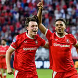 ENSCHEDE , 06Ã08-2026 , Stadium Grolsch Veste , season 2026 2027 , UEFA Europa League play-off football , match between FC Twente and FC DAC 1904 , picture shows FC Twente player Daouda Weidmann scores the 3-0 and celebrates Twente - DAC 1904  x205...