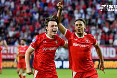 ENSCHEDE , 06Ã08-2026 , Stadium Grolsch Veste , season 2026 2027 , UEFA Europa League play-off football , match between FC Twente and FC DAC 1904 , picture shows FC Twente player Daouda Weidmann scores the 3-0 and celebrates Twente - DAC 1904  x205...