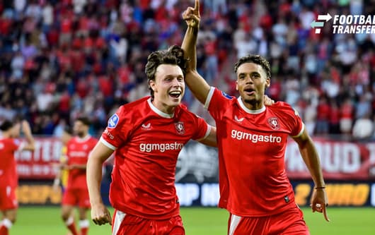 ENSCHEDE , 06Ã08-2026 , Stadium Grolsch Veste , season 2026 2027 , UEFA Europa League play-off football , match between FC Twente and FC DAC 1904 , picture shows FC Twente player Daouda Weidmann scores the 3-0 and celebrates Twente - DAC 1904  x205...