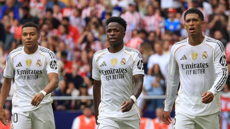 Kylian Mbappe (left), Vinicius Junior (centre) and Jude Bellingham (right)