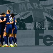 Newcastle celebrate Harvey Barnes' goal against Marseille in the Champions League, November 2025