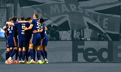 Newcastle celebrate Harvey Barnes' goal against Marseille in the Champions League, November 2025