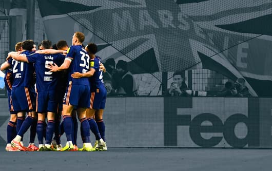 Newcastle celebrate Harvey Barnes' goal against Marseille in the Champions League, November 2025