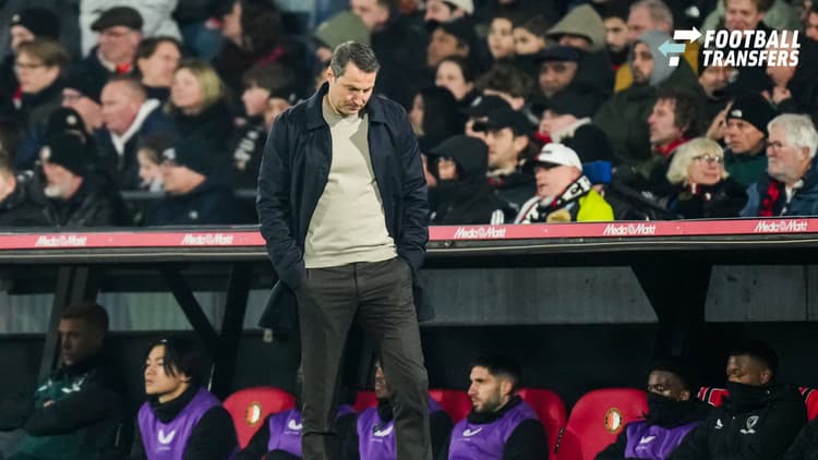 Brian Priske tijdens zijn laatste wedstrijd als trainer van Feyenoord.