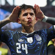 Enzo Fernandez celebrates scoring against England, 2026 World Cup