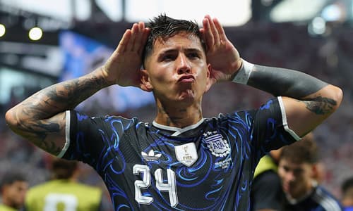 Enzo Fernandez celebrates scoring against England, 2026 World Cup