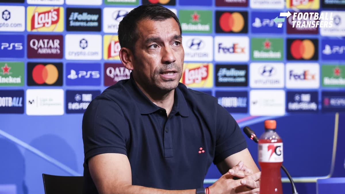 September 8, 2026, Barcelona, Barcelona, Spain: Giovanni van Bronckhorst, head coach of Feyenoord attends his press conference, PK, Pressekonferenz ahead of the UEFA Champions League 2026 27, football match against FC Barcelona, Barca at Spotify Cam...