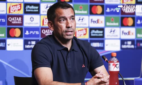 September 8, 2026, Barcelona, Barcelona, Spain: Giovanni van Bronckhorst, head coach of Feyenoord attends his press conference, PK, Pressekonferenz ahead of the UEFA Champions League 2026 27, football match against FC Barcelona, Barca at Spotify Cam...