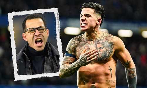 Liam Rosenior and Enzo Fernandez celebrate Chelsea's win over West Ham