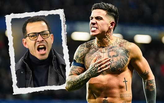 Liam Rosenior and Enzo Fernandez celebrate Chelsea's win over West Ham