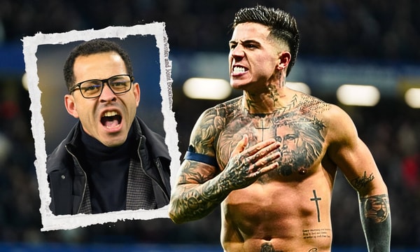 Liam Rosenior and Enzo Fernandez celebrate Chelsea's win over West Ham