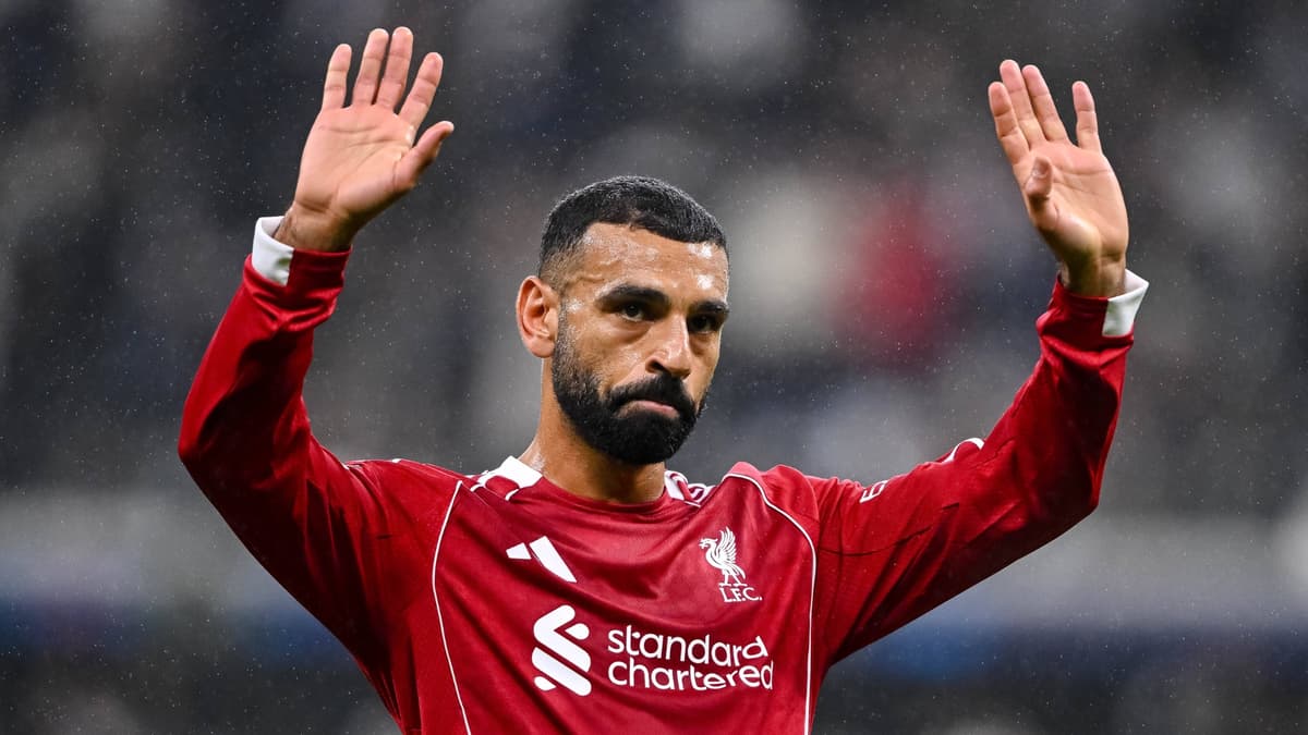 Mohamed Salah of Liverpool reacts after the 2025/26 Champions League clash with Eintracht Frankfurt