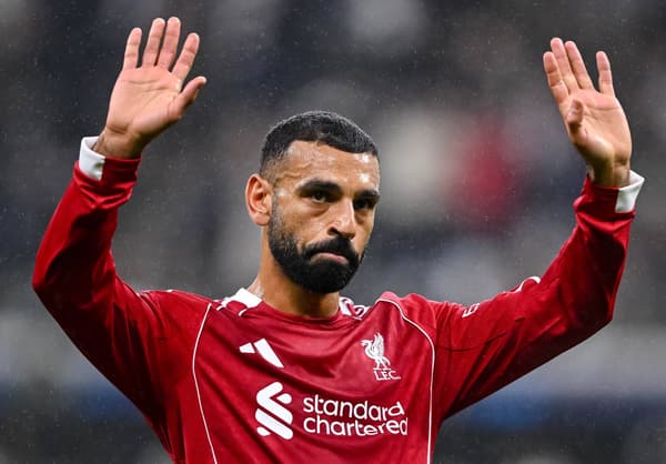 Mohamed Salah of Liverpool reacts after the 2025/26 Champions League clash with Eintracht Frankfurt