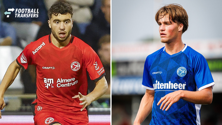 Aymane Bais en Sten Teunissen in het shirt van Almere City
