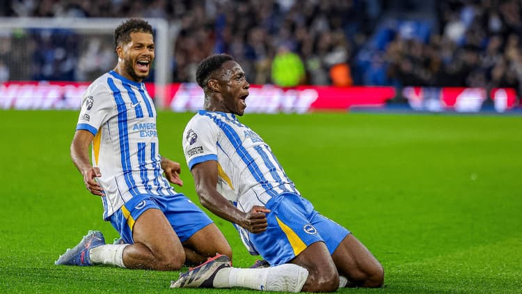 Danny Welbeck (right) with Georginio Rutter (left), Brighton