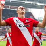2026-08-30 FC Utrecht v PSV Eindhoven - Dutch Vrienden Loterij Eredivisie UTRECHT, NETHERLANDS - AUGUST 30: Artem Stepanov of FC Utrecht celebrates after scoring his teams first goal during a Dutch Vrienden Loterij Eredivisie at Stadion Galgenwaard ...