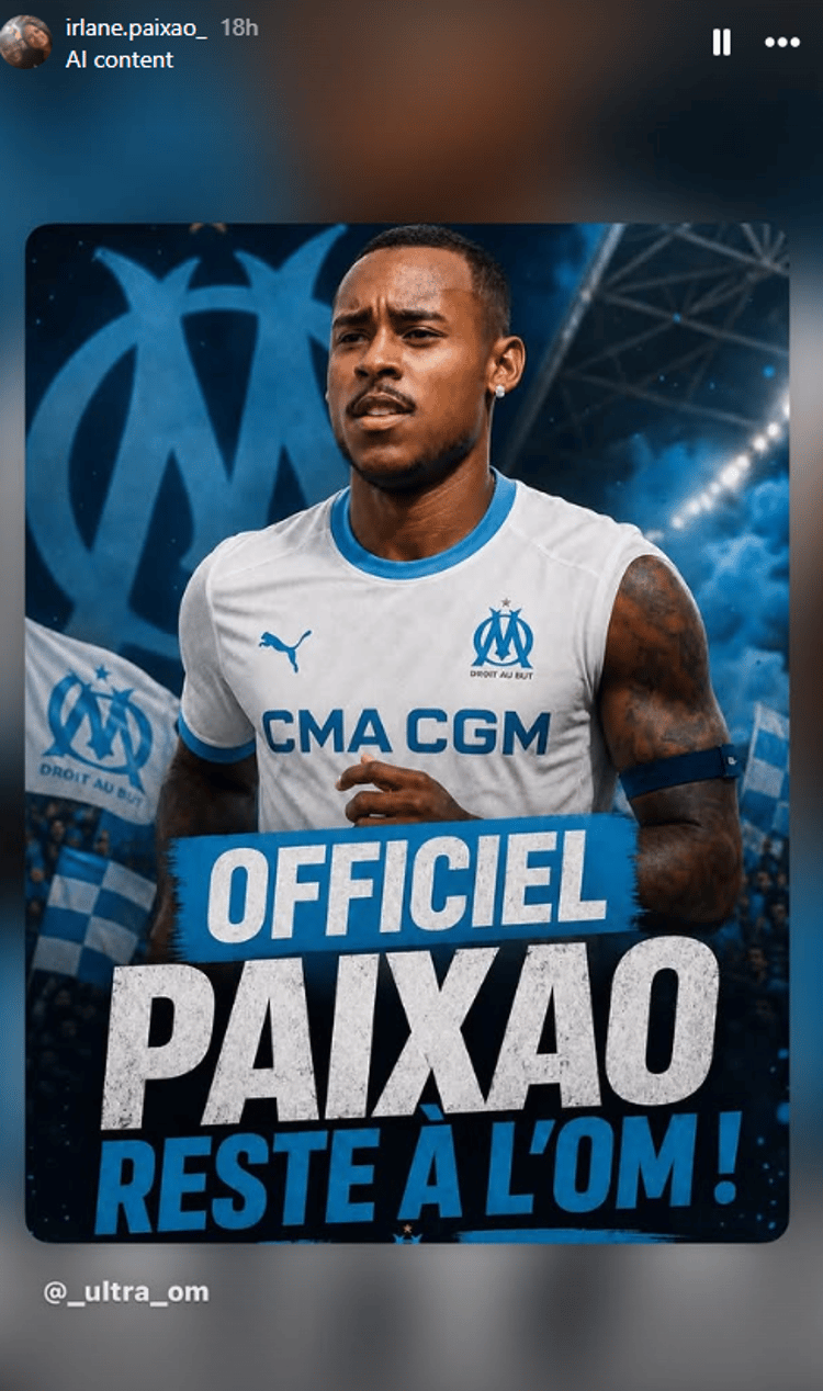 De moeder van Igor Paixão, Irlane, deelde op Instagram een post door waarin wordt gesteld dat de aanvaller blijft bij Olympique Marseille.