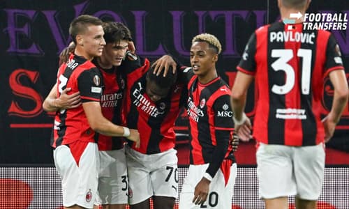 IPA89725288 - Alphadjo Cisse (A.C. Milan) celebrates after scoring his second goal during Matchday 2 of the UEFA Europa League between RB Salzburg and A.C. Milan on October 15, 2026, at Stadion Salzburg in Salzburg, Austria.  Copyright: xVincenzoxOr...