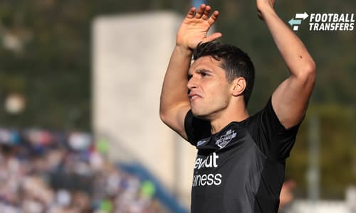 Como 1907 v Sassuolo - Serie A - Season 2026-2027 Como, Italy, 24th October 2026. Anastasios Douvikas of Como 1907 celebrates after scoring to give the side a 1-0 lead during the Como 1907 vs Sassuolo Serie A match at Stadio Giuseppe Sinigaglia, Com...