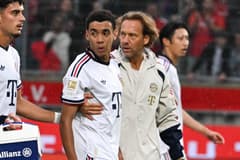 Bayern Munich's Jamal Musiala collapsed against RB Leipzig